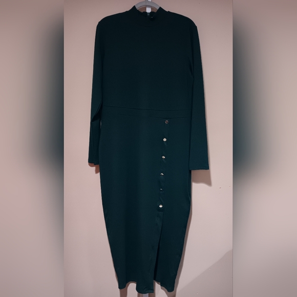 Nina Parker Women's (1X) Dark Green Ribbed Mock Neck Bodycon Dress (NWT) - Picture 1 of 15